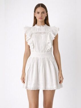 Frame White Ramie Lace Mini Dress S Luxe Romantic Cottagecore Boho